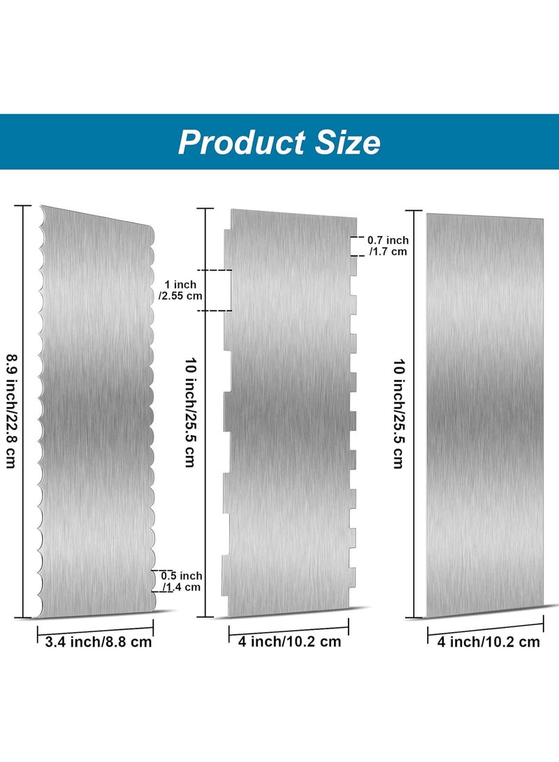3-piece stainless steel cake scraper 10 inches, with patterned edges and smoother edges. Cake decoration comb, cake cake cake cutting machine, used for mousse cream cake decoration - Image 2